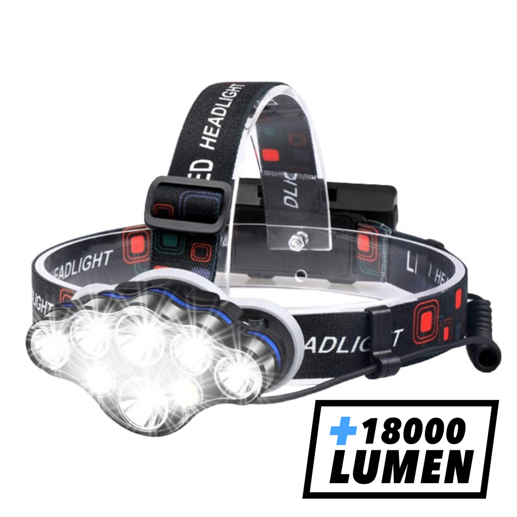 Hoofdlamp LED oplaadbaar - 500 meter bereik met 8 koplampen
